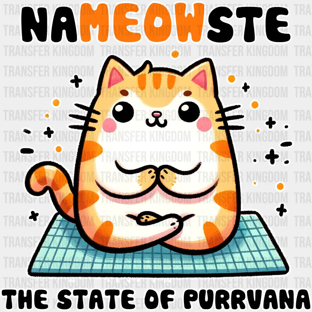 Nameowste The State Of Purrvana - Yoga Dtf Heat Transfer Unisex S & M (10’’) / Light Color