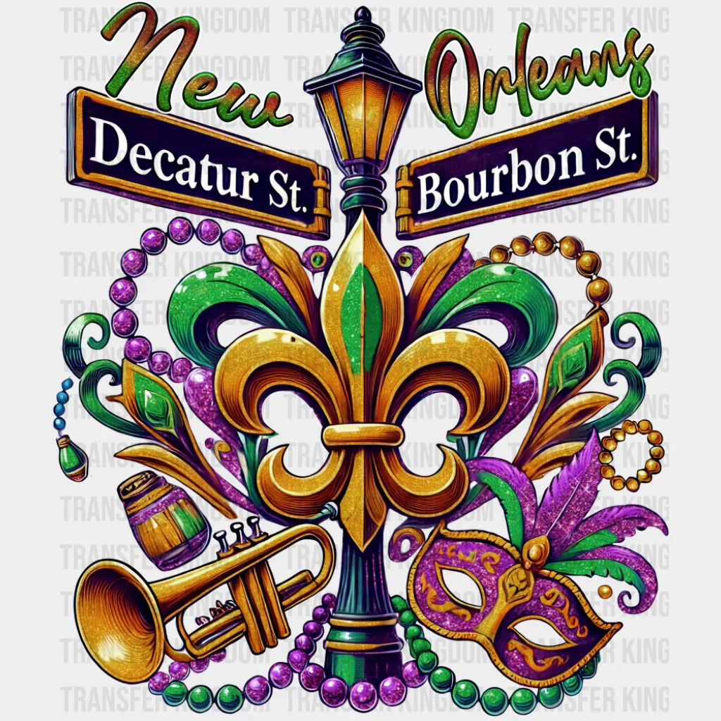 New Orleans Decatur St Bourbon St. - Mardi Gras DTF Transfer