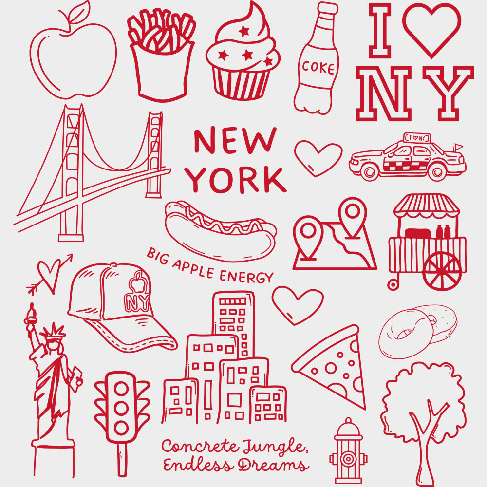 New York Black & Red - States & Cities DTF Transfer Adult Unisex - S & M (10’’) / Red Color Design (See Imaging)