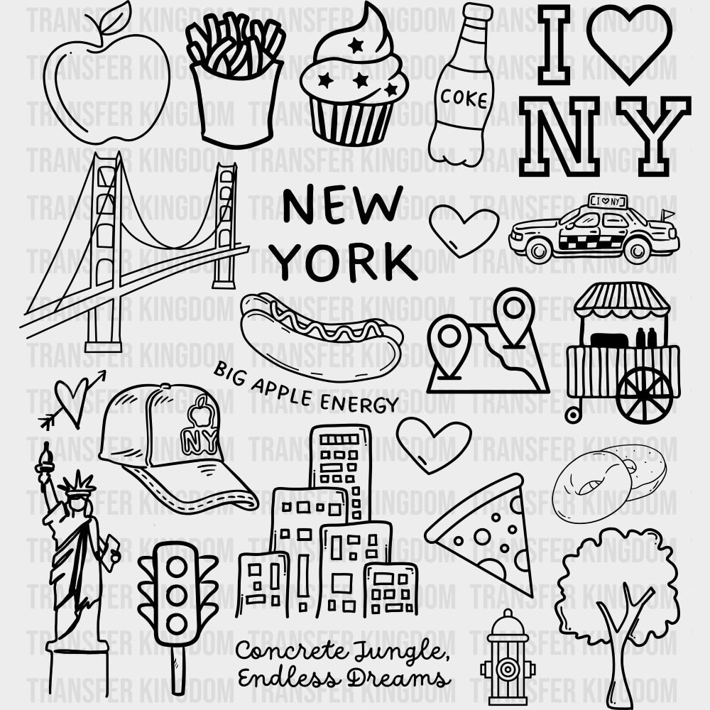 New York Black & Red - States & Cities DTF Transfer Adult Unisex - S & M (10’’) / Dark Color Design (See Imaging)