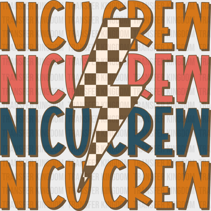 NICU Crew, Checkered Lightning Bolt - NICU Nurse DTF Transfers
