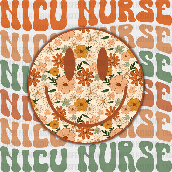 NICU Nurse, Retro Smiley - NICU Nurse DTF Transfers