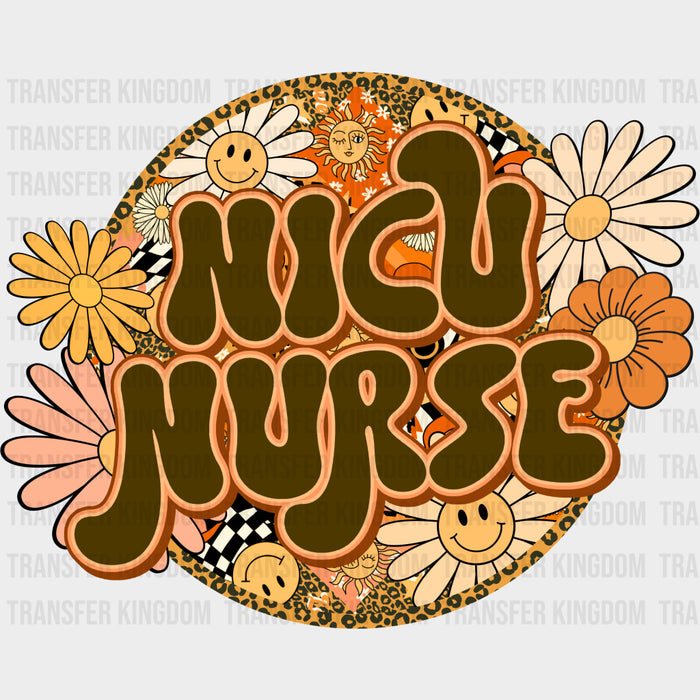 NICU Nurse, Retro Smileys & Flowers - NICU Nurse DTF Transfers