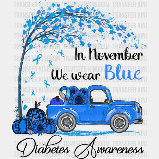 November We Wear Blue Car Design - Diabetes Dtf Heat Transfer Unisex S & M (10’’) / Dark Color