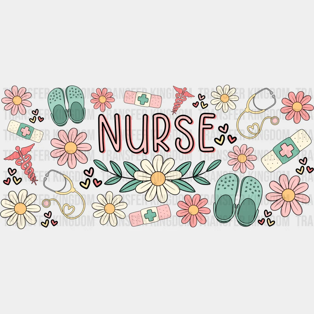 Nurse Flower Design - Cup Wrap Uv Sticker Permanent Dtf Decal