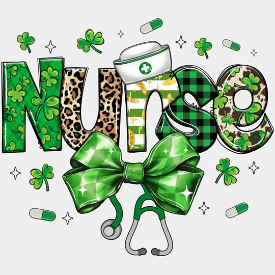 Nurse Green Ribbon - St. Patrick’s Day DTF Transfer Adult Unisex - S & M (10’’) / Light Color Design (See Imaging)