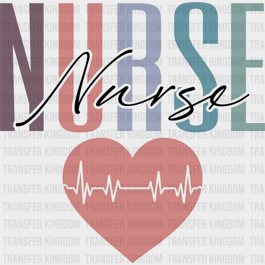 Nurse Heart ECG Line - Nurse DTF Transfers Adult Unisex - S & M (10’’) / Dark Color Design (See Imaging)
