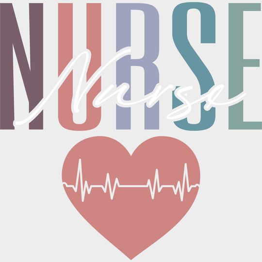 Nurse Heart ECG Line - Nurse DTF Transfers Adult Unisex - S & M (10’’) / Light Color Design (See Imaging)