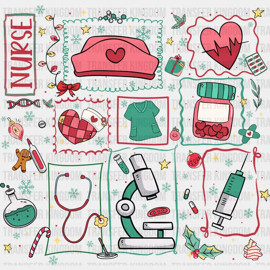 Nurse Red Green Teal - Nurse DTF Transfer Adult Unisex - S & M (10’’) / Dark Color Design (See Imaging)