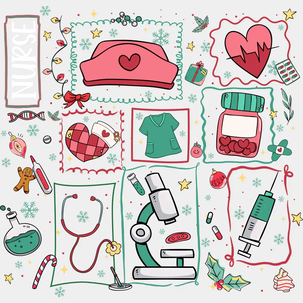 Nurse Red Green Teal - Nurse DTF Transfer Adult Unisex - S & M (10’’) / Light Color Design (See Imaging)