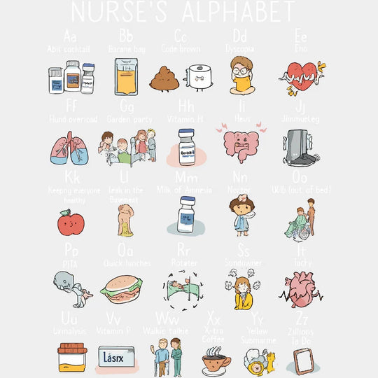 Nurse’s Alphabet - Nurse DTF Transfer Adult Unisex - S & M (10’’) / Light Color Design (See Imaging)