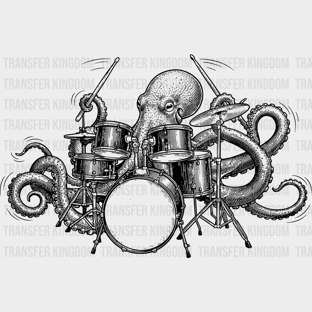 Octopus Drumming B&W - Music DTF Transfers transfer-kingdom Dark Color Design (See Imaging)