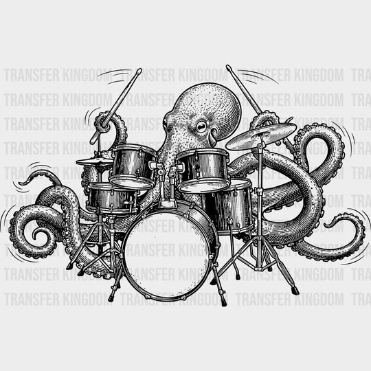 Octopus Drumming B&W - Music DTF Transfers transfer-kingdom Dark Color Design (See Imaging)