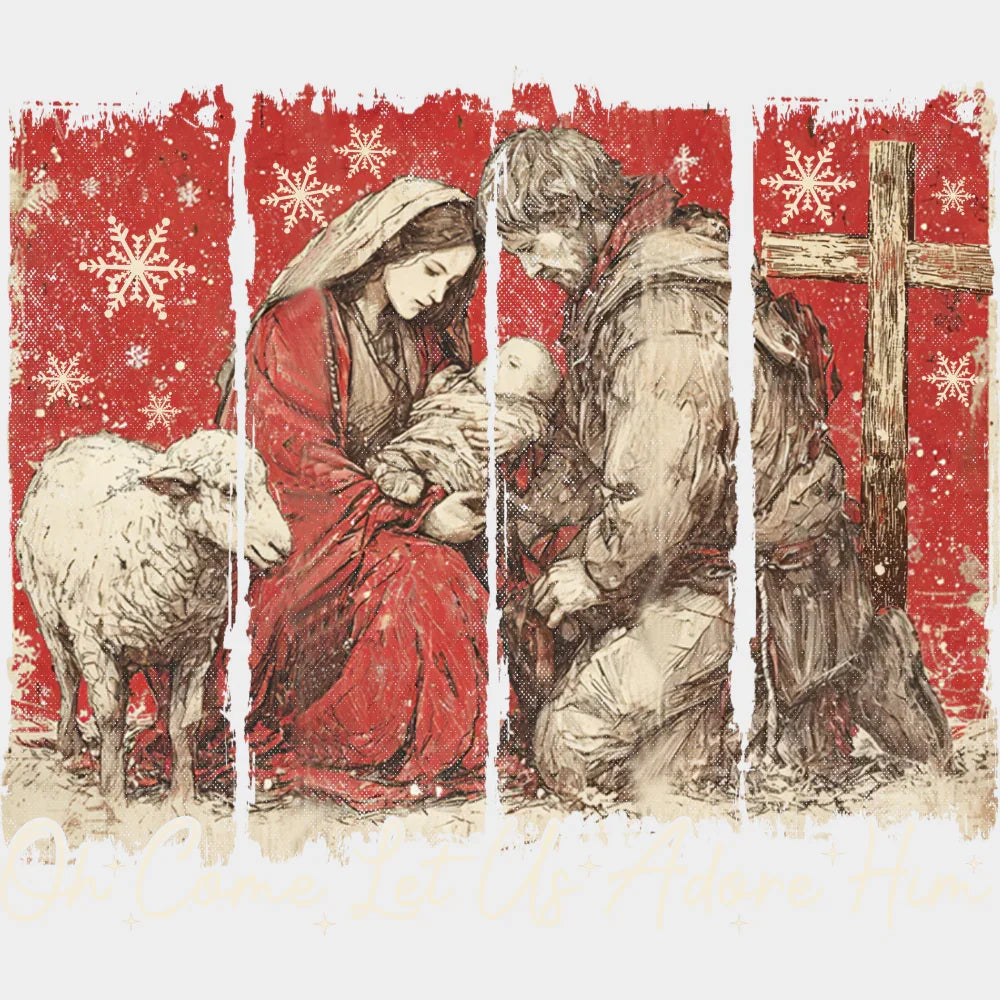 Oh Come Let Us Adore Him - Christmas DTF Transfer Adult Unisex - S & M (10’’) / Light Color Design (See Imaging)