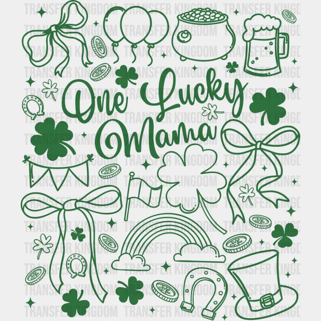 One Lucky Mama Green And White - St. Patrick’s Day DTF Transfer Adult Unisex - S & M (10’’) / Green Color Design (See