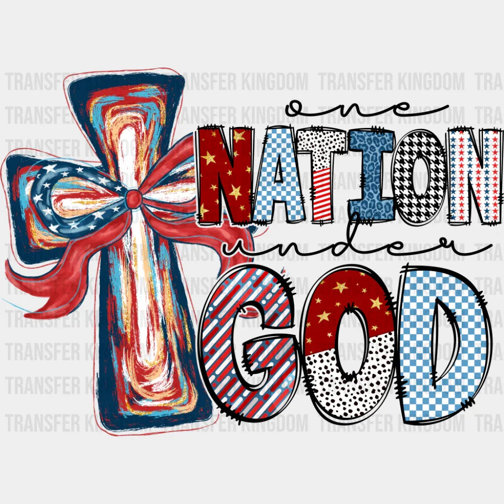 One Nation Under God Cross - 4th Of July DTF Transfer Adult Unisex - S & M (10’’) / Dark Color Design (See Imaging)