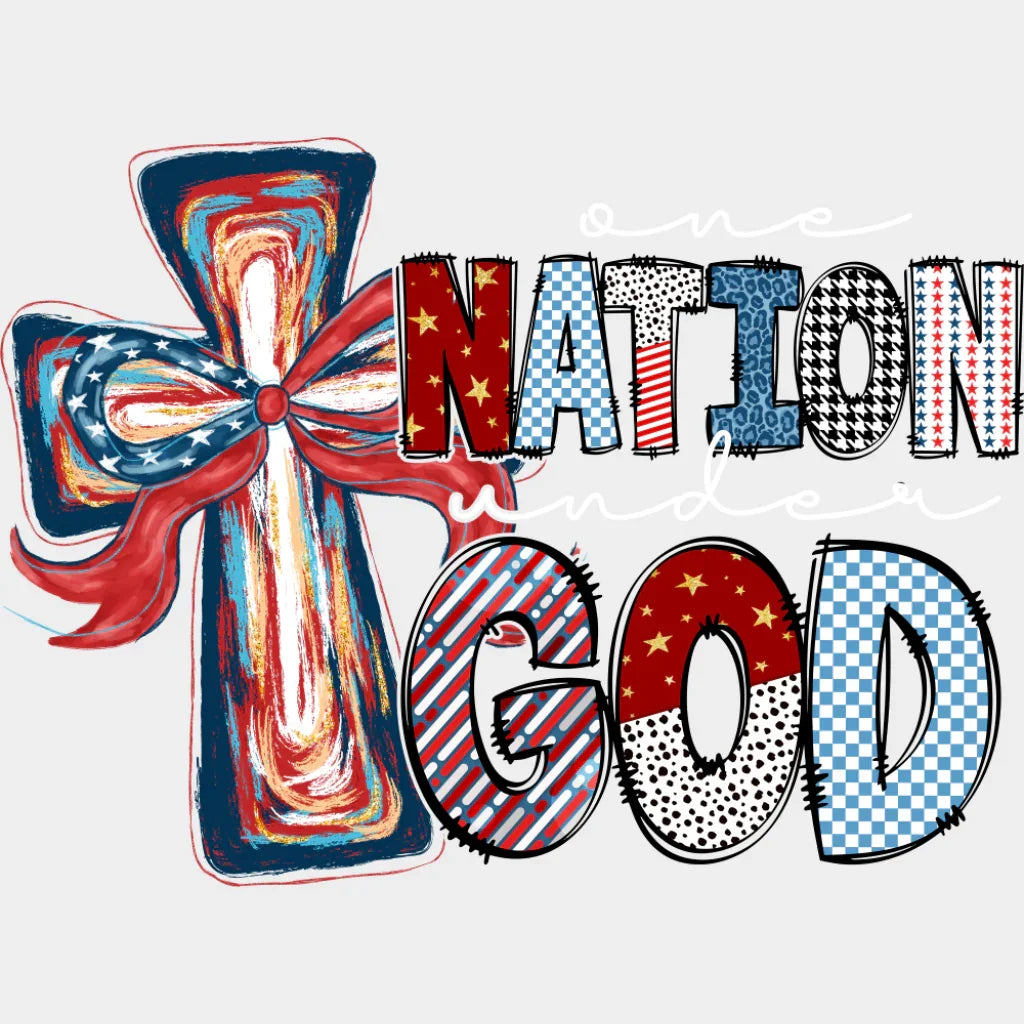 One Nation Under God Cross - 4th Of July DTF Transfer Adult Unisex - S & M (10’’) / Light Color Design (See Imaging)