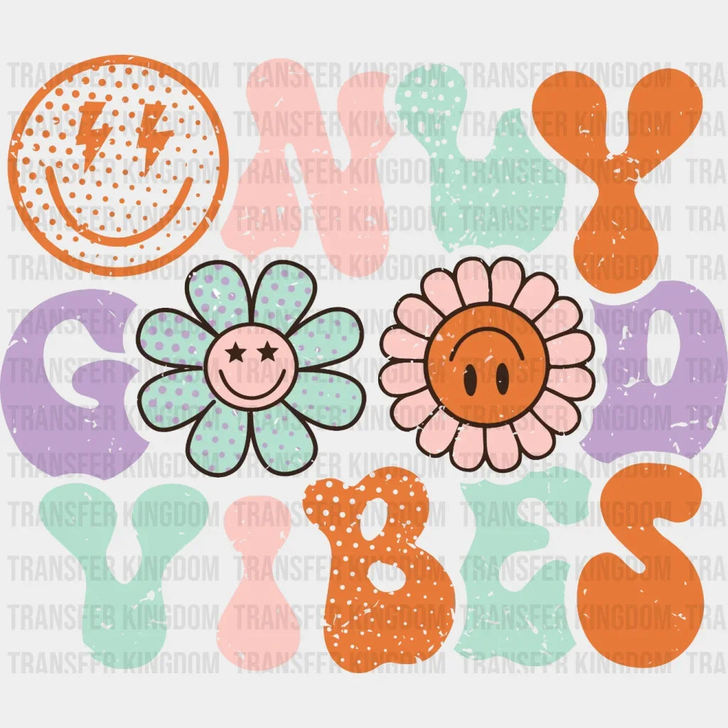 Only Good Vibes - Trendy Retro Preppy Vsco Smiley Face Dtf Heat Transfer