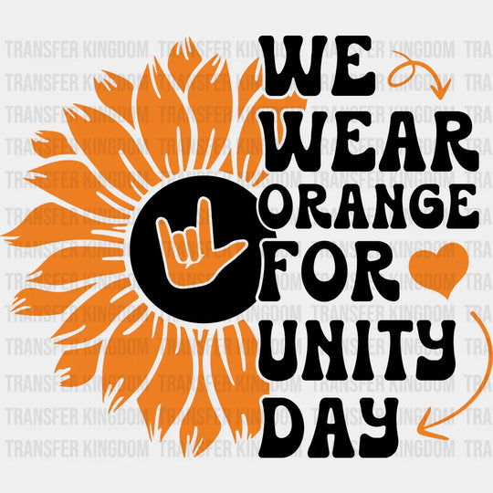 Orange For Unity Day Flower Design - Anti Bullying Iron On Dtf Transfer Unisex S & M (10’’) /