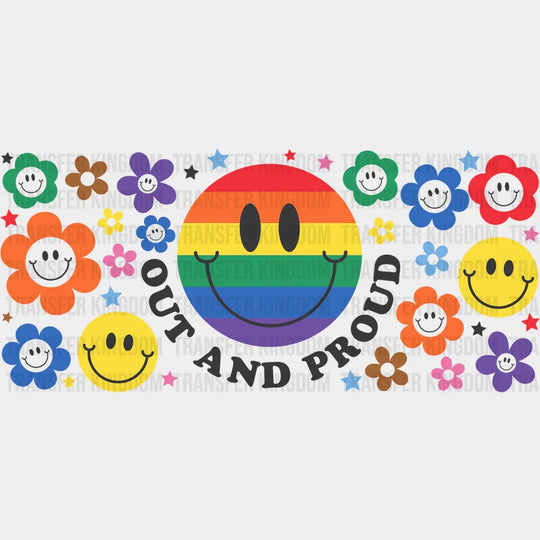 Out And Proud Smiley - Lgbtq Cup Wrap Uv Sticker Permanent Dtf Decal