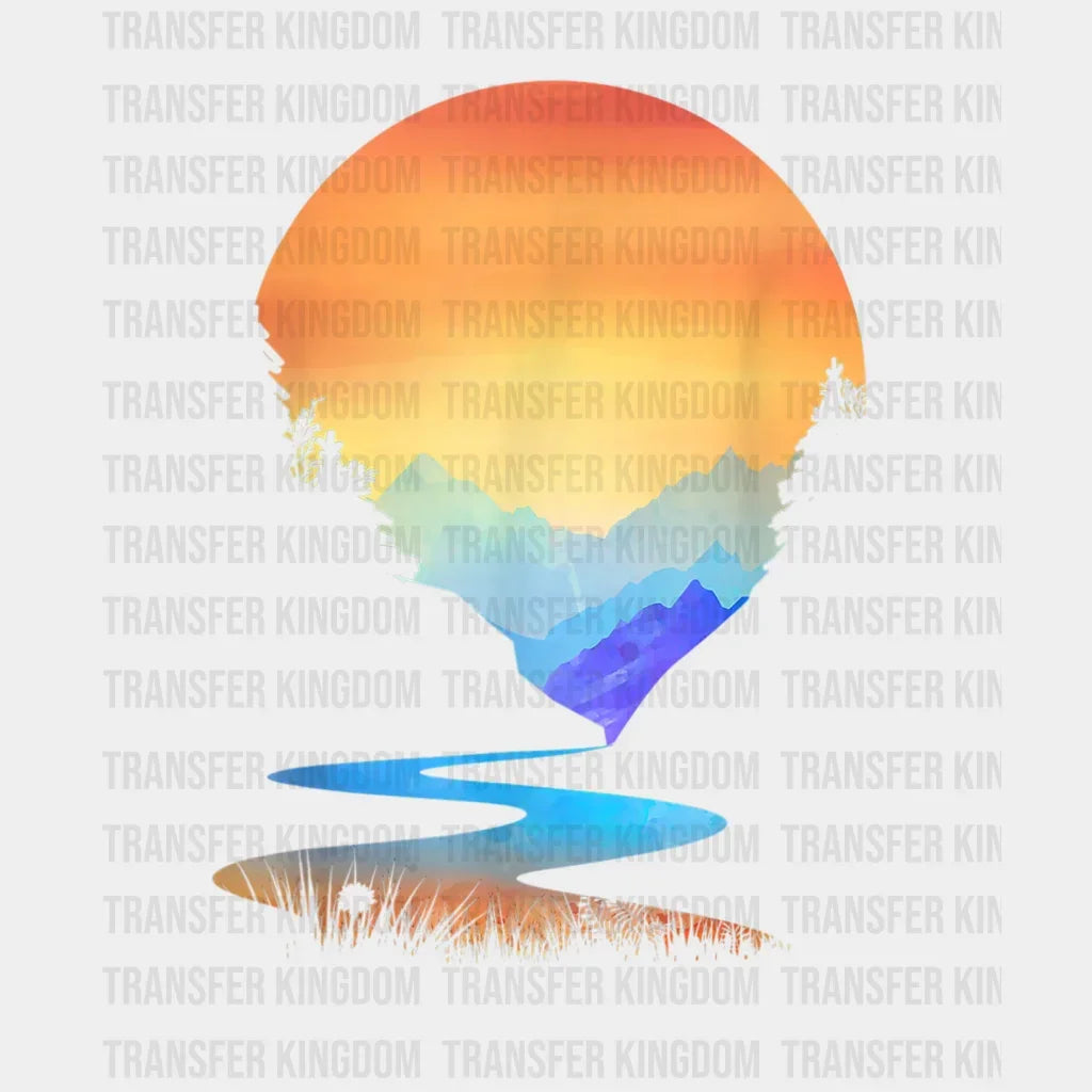 Outdoor Sunset Vintage Style Mountains Sun Nature Design - Dtf Heat Transfer
