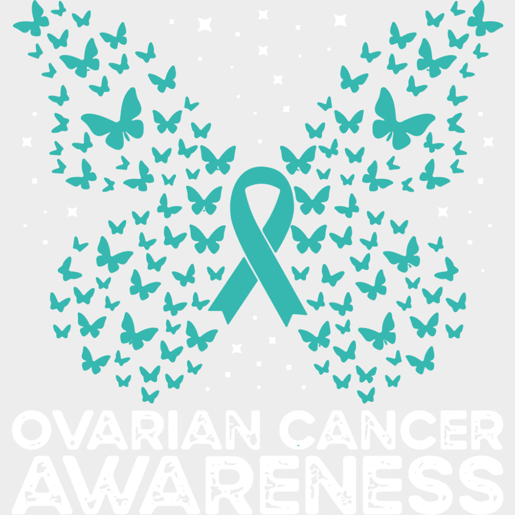 Ovarian Cancer Awareness Ribbon & Butterflies - Ovarian Cancer DTF Transfers - Adult Unisex - S & M (10’’) / Light