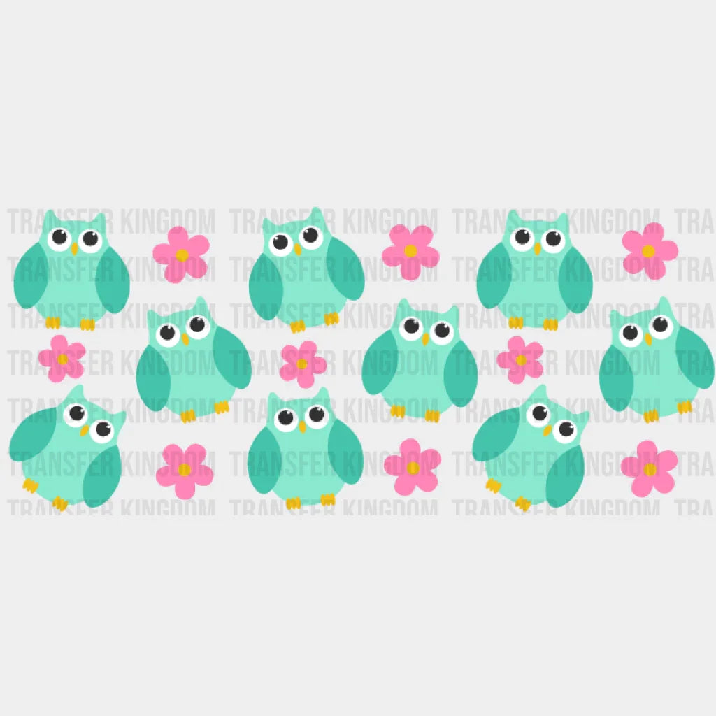 Owls And Flowers Uv Dtf Transfer Cup Wrap Sticker