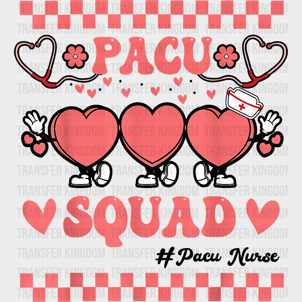 PACU Squad Pink Checkered - CRNA Nurse DTF Transfers Adult Unisex - S & M (10’’) / Dark Color Design (See Imaging)