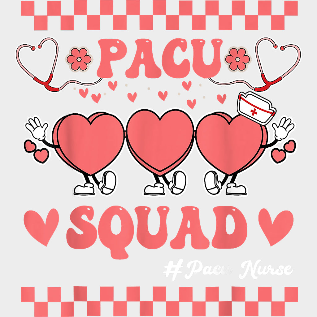 PACU Squad Pink Checkered - CRNA Nurse DTF Transfers Adult Unisex - S & M (10’’) / Light Color Design (See Imaging)