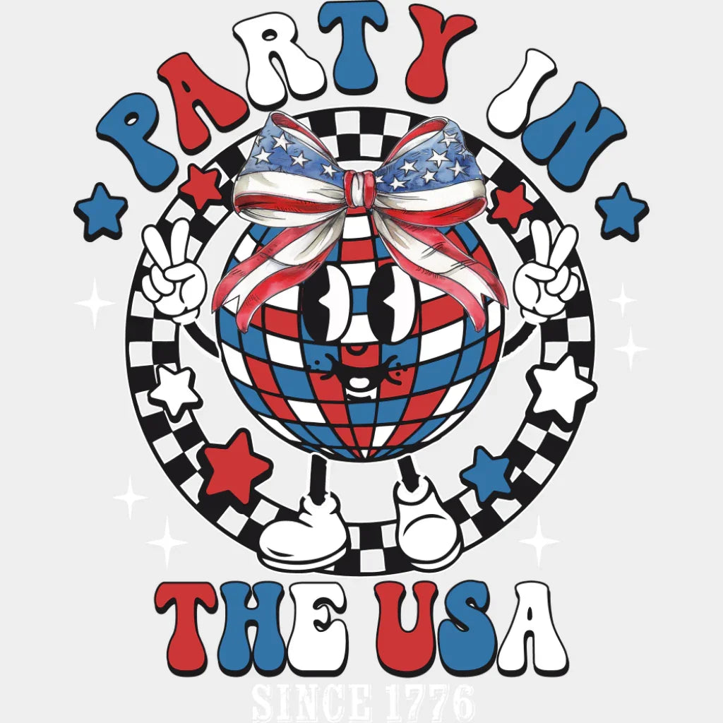 Party In The Usa Disco Ball - 4th Of July DTF Transfer Adult Unisex - S & M (10’’) / Light Color Design (See Imaging)