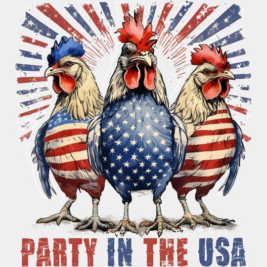 Party In The USA Roosters - 4th Of July DTF Transfer Adult Unisex - S & M (10’’) / Light Color Design (See Imaging)