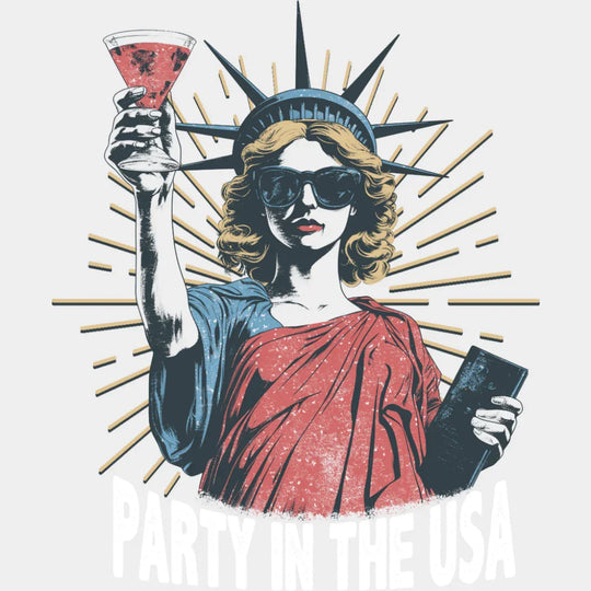Party In The USA Statue Of Liberty - 4th Of July DTF Transfer Adult Unisex - S & M (10’’) / Light Color Design (See