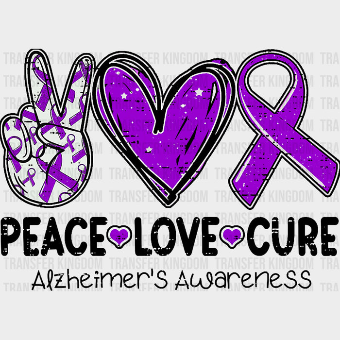 Peace Love Cure B&W Design - Alzheimer's Awareness DTF Transfer