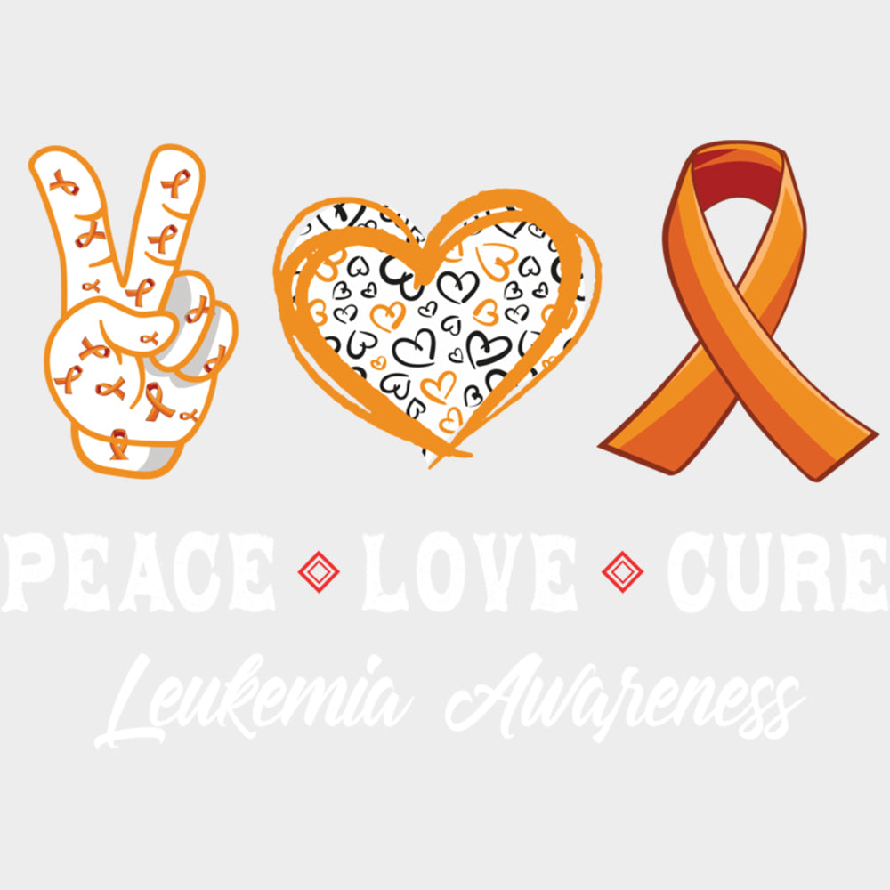Peace Love Cure Leukemia Awareness B&W - Leukemia DTF Transfers Adult Unisex - S & M (10’’) / Light Color Design (See
