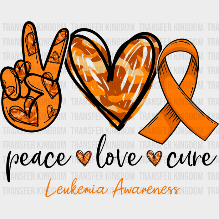 Peace, Love, Cure, Leukemia Awareness - Leukemia DTF Transfers