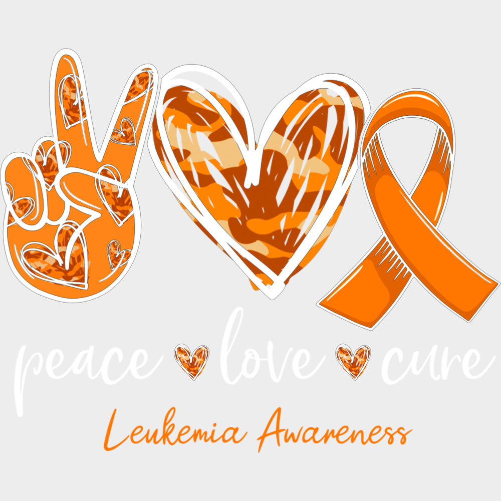 Peace Love Cure Leukemia Awareness - Leukemia DTF Transfers Adult Unisex - S & M (10’’) / Light Color Design (See