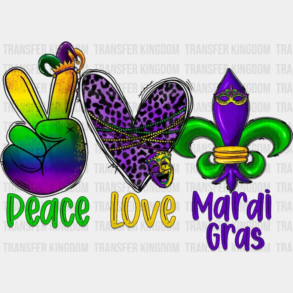 Peace Love Mardi Gras Leopard Heart Design- Dtf Heat Transfer