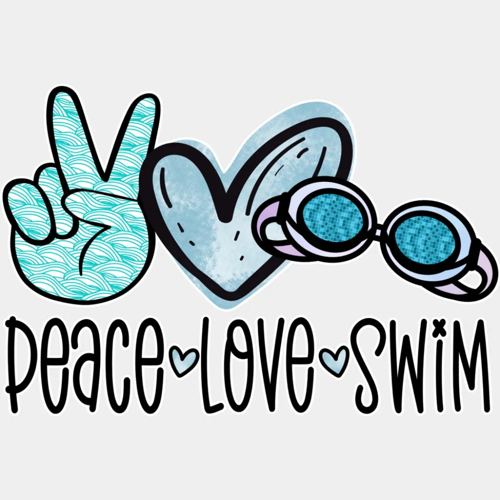 Peace Love Swim Doodles Design - Swimming Dtf Heat Transfer Unisex S & M (10’’) / Light Color