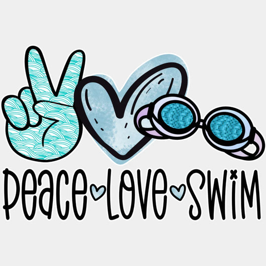 Peace Love Swim Doodles Design - Swimming Dtf Heat Transfer Unisex S & M (10’’) / Light Color
