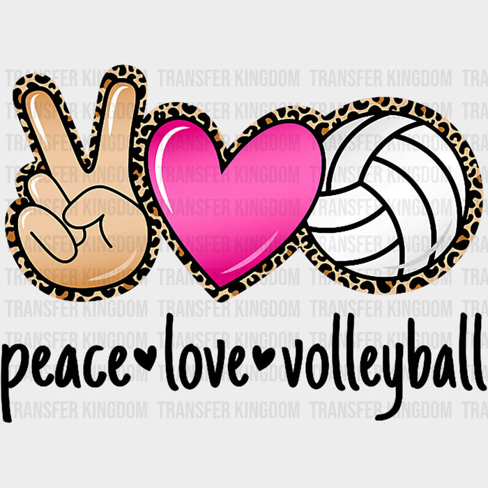 Peace Love Volleyball, Leopard Print - Volleyball DTF Transfers