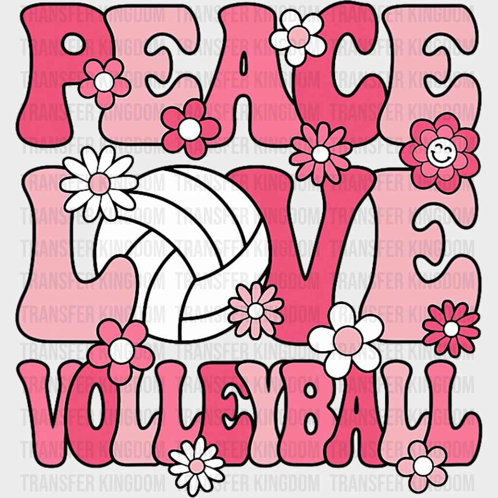 Peace Love Volleyball, Pink Flowers - Volleyball DTF Transfers transfer-kingdom Dark Color Design (See Imaging)