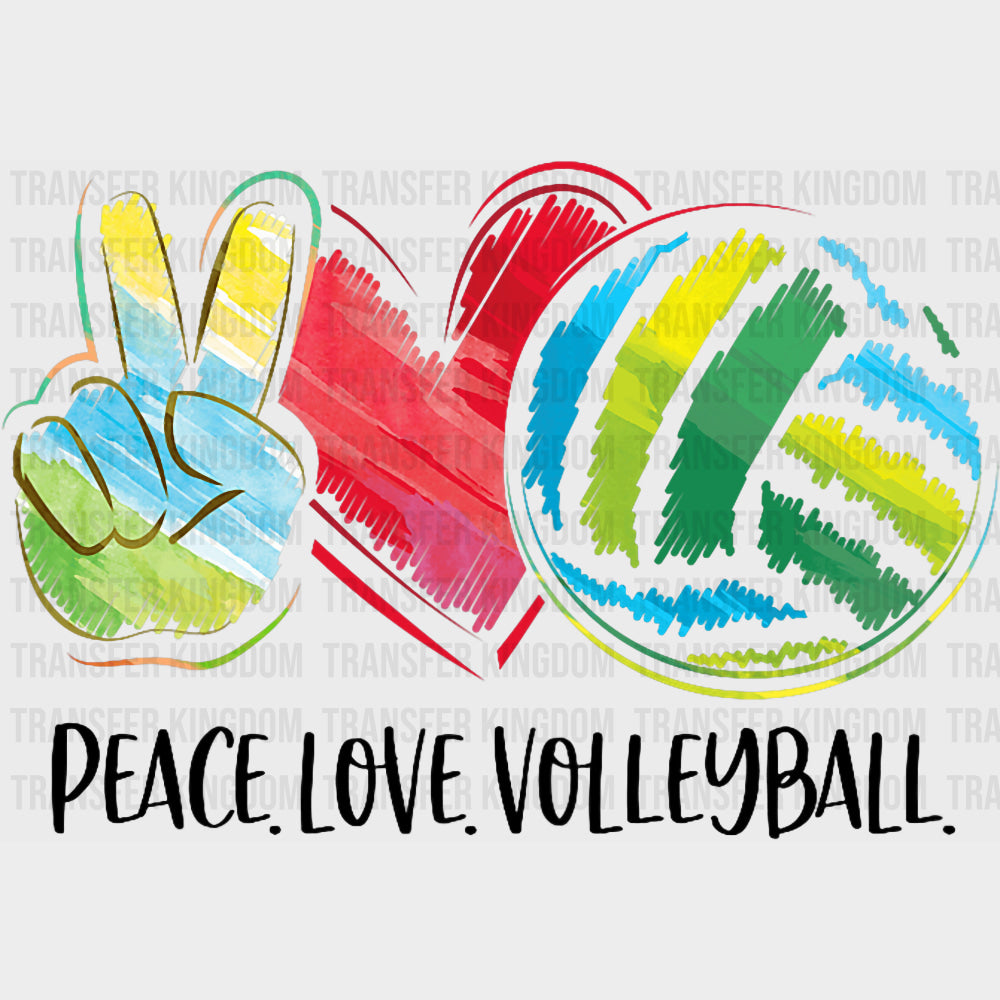 Peace Love Volleyball Scribble Design - Volleyball DTF Transfers Adult Unisex - S & M (10’’) / Dark Color Design (See