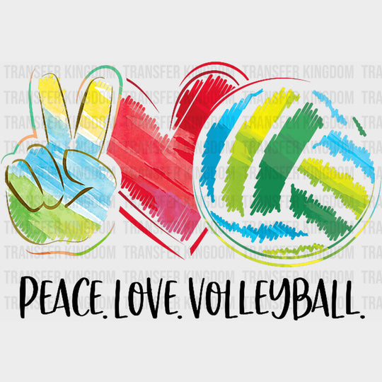 Peace Love Volleyball Scribble Design - Volleyball DTF Transfers Adult Unisex - S & M (10’’) / Dark Color Design (See