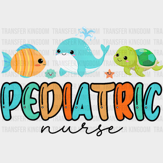 Pediatric Nurse Fish Whale & Turtle - Pediatric Nurse DTF Transfers Adult Unisex - S & M (10’’) / Dark Color Design