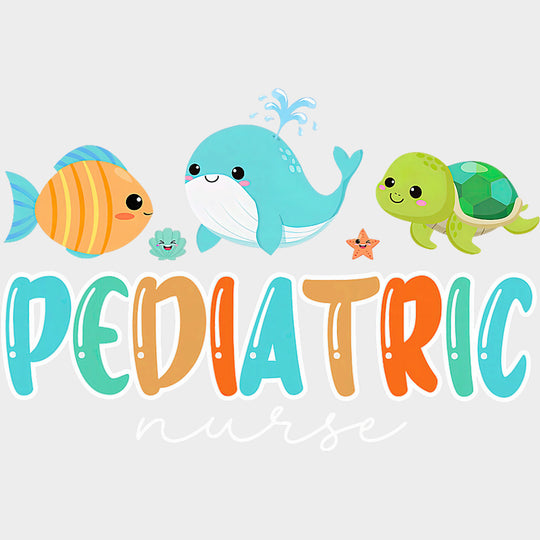 Pediatric Nurse Fish Whale & Turtle - Pediatric Nurse DTF Transfers Adult Unisex - S & M (10’’) / Light Color Design