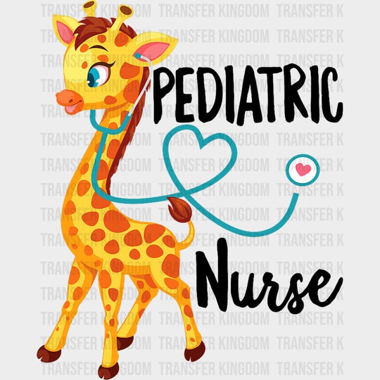 Pediatric Nurse Giraffe - Pediatric Nurse DTF Transfers Adult Unisex - S & M (10’’) / Dark Color Design (See Imaging)