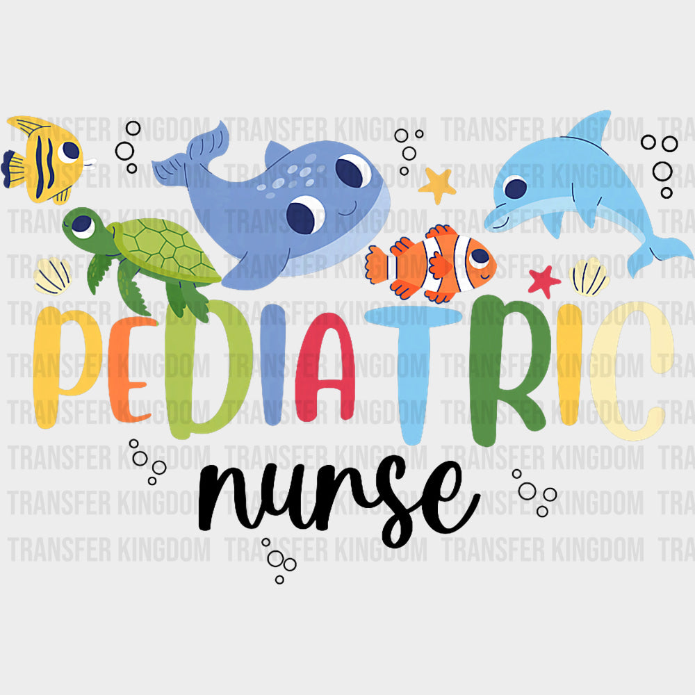 Pediatric Nurse Water Animals - Pediatric Nurse DTF Transfers Adult Unisex - S & M (10’’) / Dark Color Design (See
