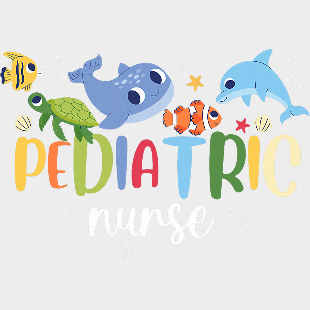 Pediatric Nurse Water Animals - Pediatric Nurse DTF Transfers Adult Unisex - S & M (10’’) / Light Color Design (See