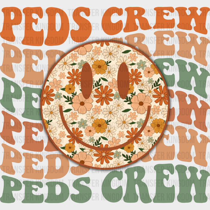 Peds Crew, Flower Pattern Smiley - Pediatric Nurse DTF Transfers