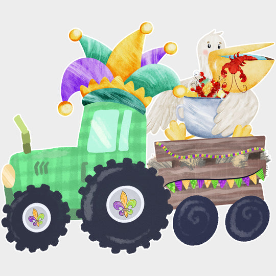 Pelican In A Tractor - Mardi Gras DTF Transfers Adult Unisex - S & M (10’’) / Light Color Design (See Imaging)